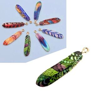 🔴 5 for $10 ONE Colorful Enamel Feather-Shaped Pendant Charm Bohemian Style
